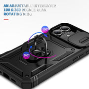 For iPhone 16 Plus Sliding Camshield TPU + PC Phone Case with Holder(Black)