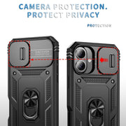 For iPhone 16 Plus Sliding Camshield TPU + PC Phone Case with Holder(Black)