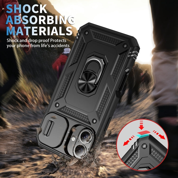 For iPhone 16 Plus Sliding Camshield TPU + PC Phone Case with Holder(Black)