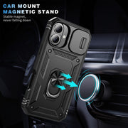 For iPhone 16 Plus Sliding Camshield TPU + PC Phone Case with Holder(Black)