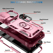 For iPhone 16 Sliding Camshield TPU + PC Phone Case with Holder(Pink+Rose Red)