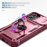 For iPhone 16 Sliding Camshield TPU + PC Phone Case with Holder(Pink+Rose Red)