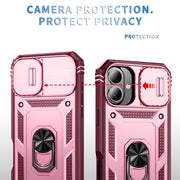 For iPhone 16 Sliding Camshield TPU + PC Phone Case with Holder(Pink+Rose Red)