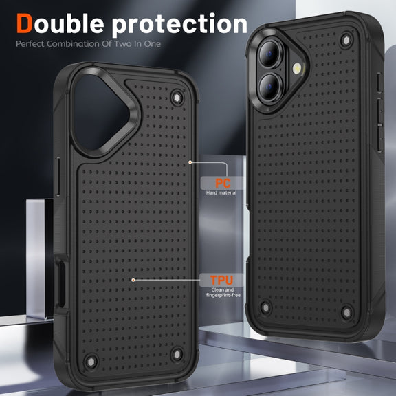 For iPhone 16 Plus PC + TPU Shockproof Protective Phone Case(Black+Black)