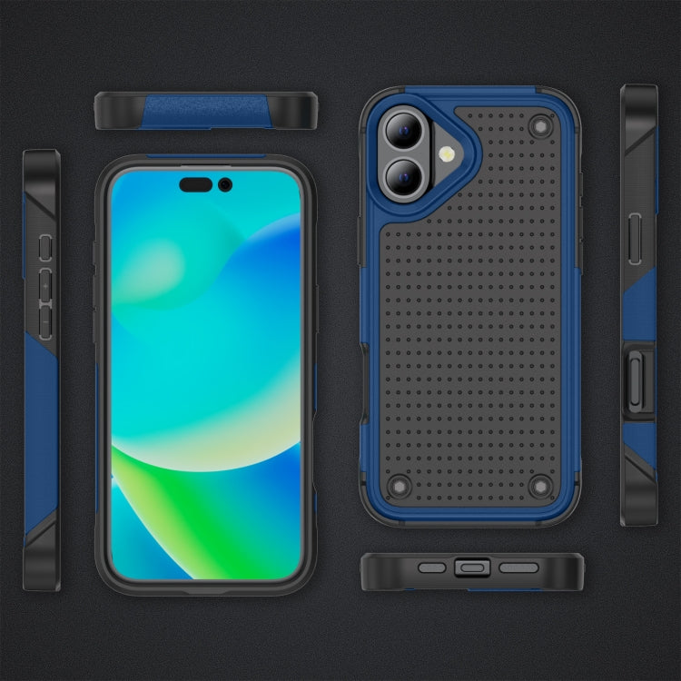 For iPhone 16 PC + TPU Shockproof Protective Phone Case(Blue+Black)