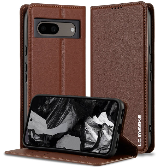 For Google Pixel 8 LC.IMEEKE L1 Series Frosted Fine Texture PU Phone Case(Brown)