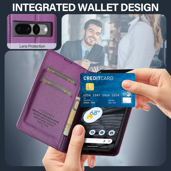 For Google Pixel 7 Pro 5G LC.IMEEKE L1 Series Frosted Fine Texture PU Phone Case(Purple)