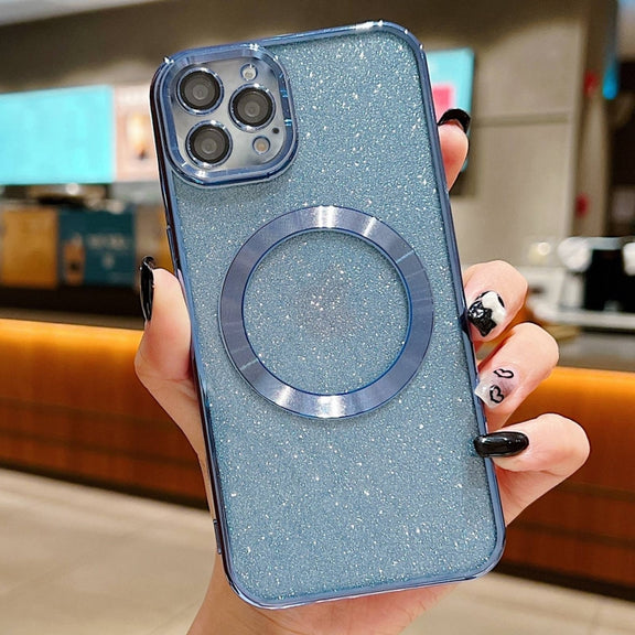 For iPhone 16 Pro Electroplating Pure Color Glitter Powder MagSafe Phone Case(Sierra Blue)