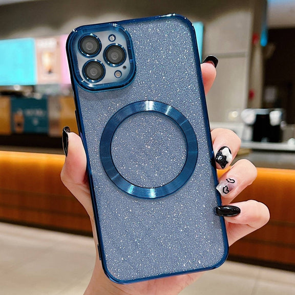 For iPhone 16 Pro Max Electroplating Pure Color Glitter Powder MagSafe Phone Case(Dark Blue)