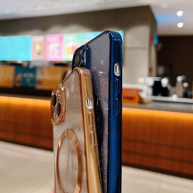 For iPhone 16 Pro Electroplating Pure Color Glitter Powder MagSafe Phone Case(Sierra Blue)