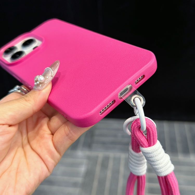 For iPhone 16 Leather Texture TPU Full Coverage Phone Case with Lanyard(Green)