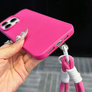 For iPhone 16 Leather Texture TPU Full Coverage Phone Case with Lanyard(Green)