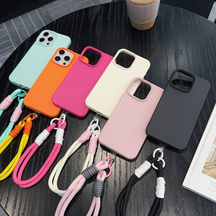 For iPhone 16 Leather Texture TPU Full Coverage Phone Case with Lanyard(Green)