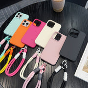 For iPhone 16 Leather Texture TPU Full Coverage Phone Case with Lanyard(Green)