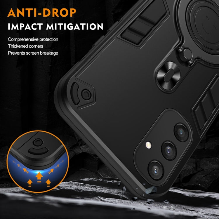 For Samsung Galaxy S25 5G Metal Ring 360 Degree Rotating Holder PC Hybrid TPU Phone Case(Black)