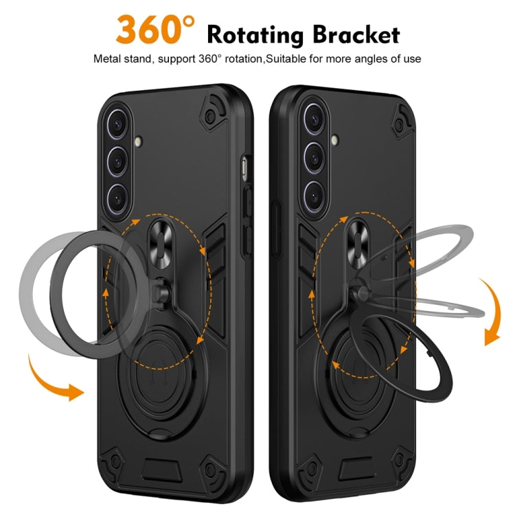 For Samsung Galaxy S25+ 5G Metal Ring 360 Degree Rotating Holder PC Hybrid TPU Phone Case(Black)