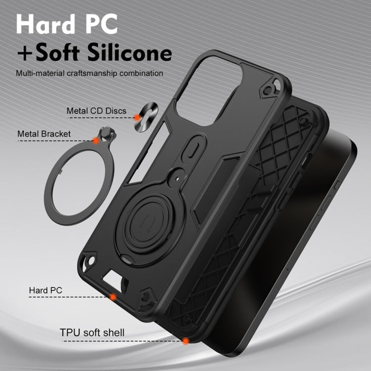 For Samsung Galaxy S25+ 5G Metal Ring 360 Degree Rotating Holder PC Hybrid TPU Phone Case(Black)