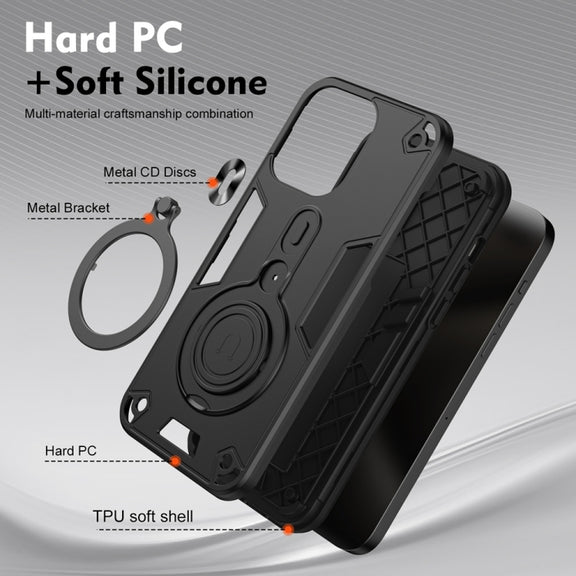 For Samsung Galaxy S25+ 5G Metal Ring 360 Degree Rotating Holder PC Hybrid TPU Phone Case(Black)