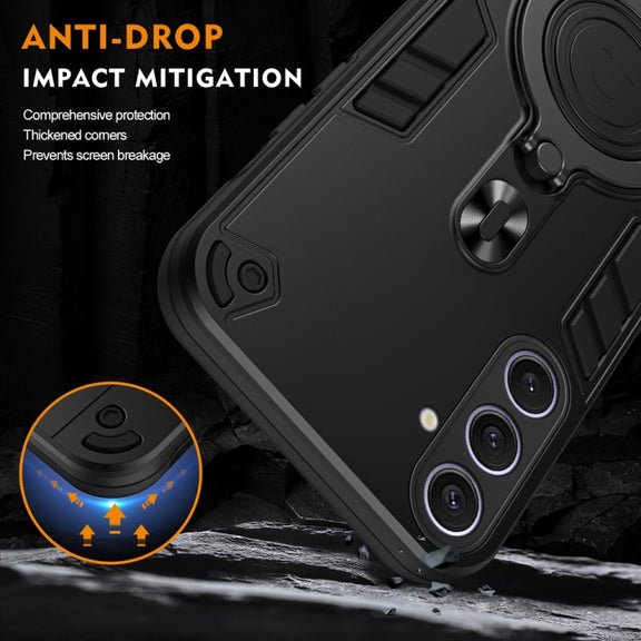 For Samsung Galaxy S25+ 5G Metal Ring 360 Degree Rotating Holder PC Hybrid TPU Phone Case(Black)