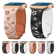 For Apple Watch Series 7 45mm Bauhinia Two-color Embossed Silicone Watch Band(Starlight Black)