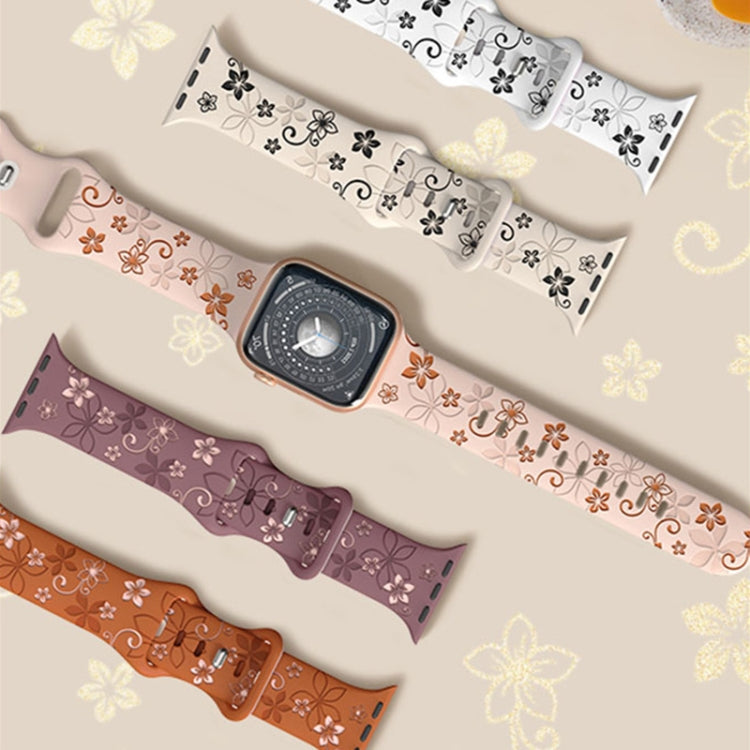 For Apple Watch SE 2023 44mm Bauhinia Two-color Embossed Silicone Watch Band(White Black)