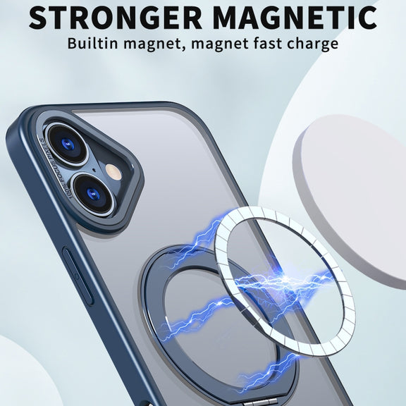 For iPhone 16 Plus Wing Series MagSafe Magnetic Ring Holder Phone Case(Blue)