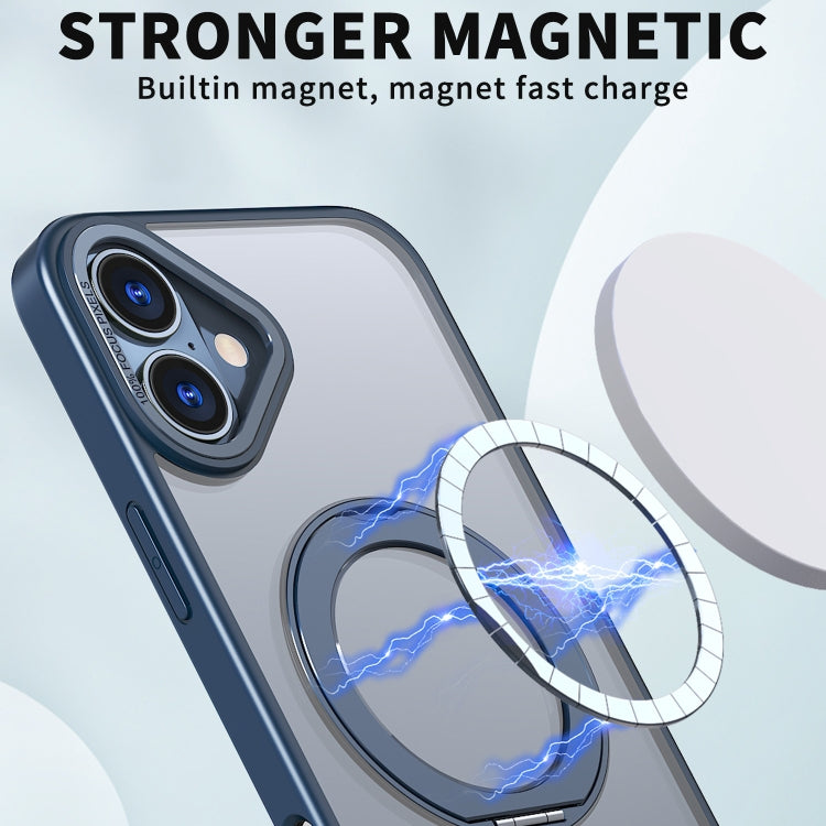 For iPhone 16 Plus Wing Series MagSafe Magnetic Ring Holder Phone Case(Blue)