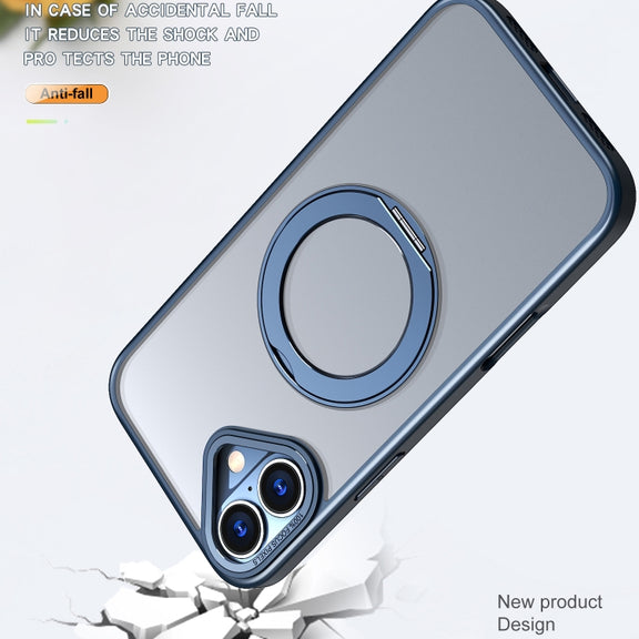 For iPhone 16 Plus Wing Series MagSafe Magnetic Ring Holder Phone Case(Blue)