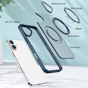 For iPhone 16 Plus Wing Series MagSafe Magnetic Ring Holder Phone Case(Blue)