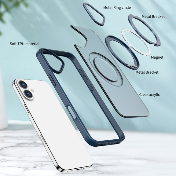 For iPhone 16 Plus Wing Series MagSafe Magnetic Ring Holder Phone Case(Blue)