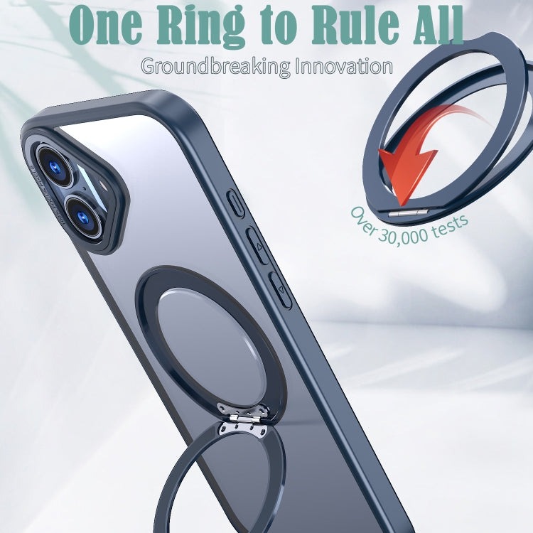 For iPhone 16 Plus Wing Series MagSafe Magnetic Ring Holder Phone Case(Blue)