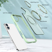 For iPhone 16 Plus Wing Series MagSafe Magnetic Ring Holder Phone Case(Avocado Green)