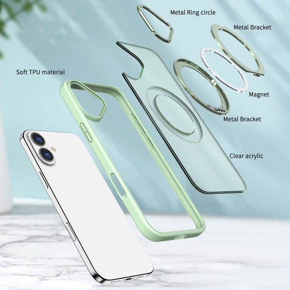 For iPhone 16 Plus Wing Series MagSafe Magnetic Ring Holder Phone Case(Avocado Green)
