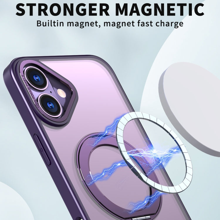 For iPhone 16 Plus Wing Series MagSafe Magnetic Ring Holder Phone Case(Dark Purple)