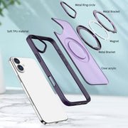 For iPhone 16 Plus Wing Series MagSafe Magnetic Ring Holder Phone Case(Dark Purple)