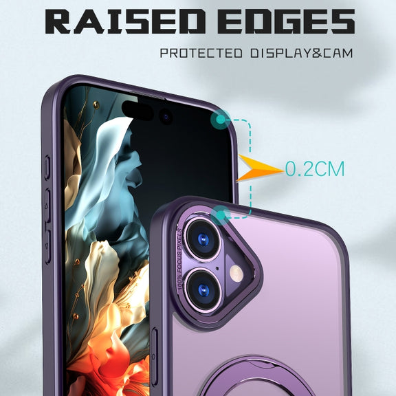 For iPhone 16 Plus Wing Series MagSafe Magnetic Ring Holder Phone Case(Dark Purple)