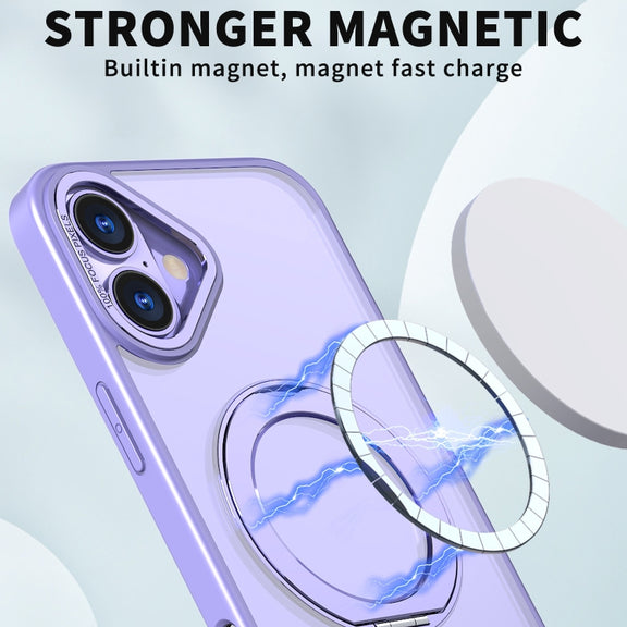 For iPhone 16 Wing Series MagSafe Magnetic Ring Holder Phone Case(Light Purple)