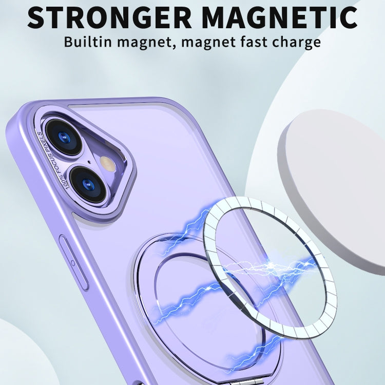 For iPhone 16 Wing Series MagSafe Magnetic Ring Holder Phone Case(Light Purple)