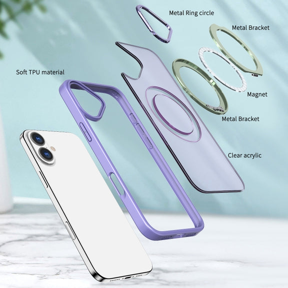 For iPhone 16 Wing Series MagSafe Magnetic Ring Holder Phone Case(Light Purple)