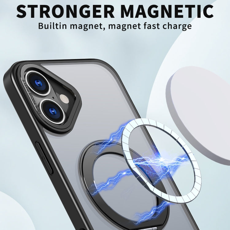 For iPhone 16 Wing Series MagSafe Magnetic Ring Holder Phone Case(Black)