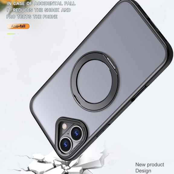 For iPhone 16 Wing Series MagSafe Magnetic Ring Holder Phone Case(Black)