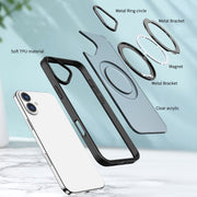 For iPhone 16 Wing Series MagSafe Magnetic Ring Holder Phone Case(Black)