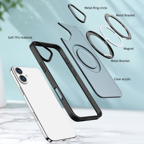 For iPhone 16 Wing Series MagSafe Magnetic Ring Holder Phone Case(Black)