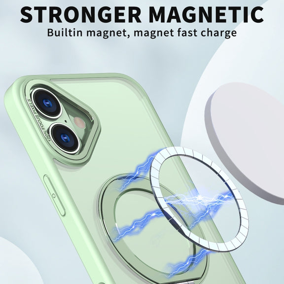 For iPhone 16 Wing Series MagSafe Magnetic Ring Holder Phone Case(Avocado Green)