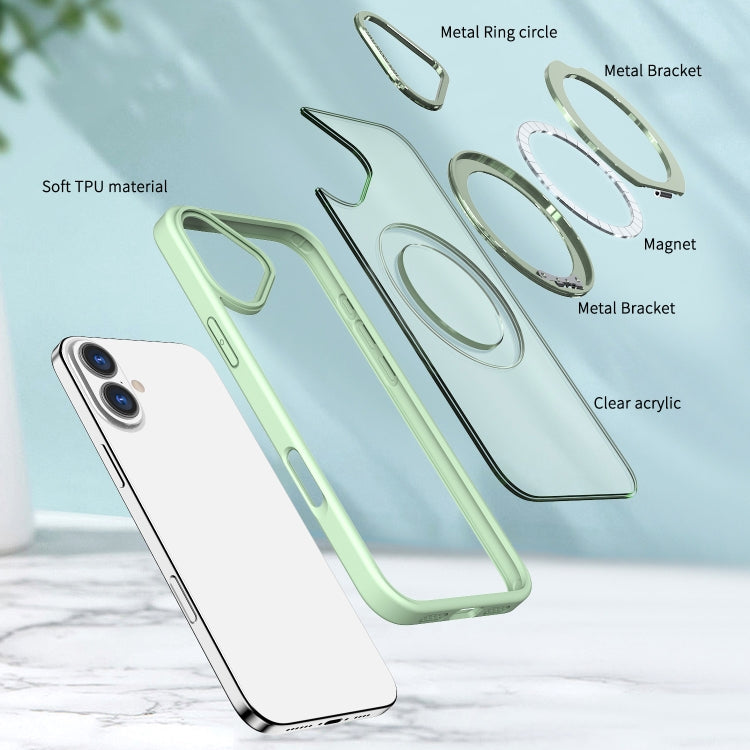 For iPhone 16 Wing Series MagSafe Magnetic Ring Holder Phone Case(Avocado Green)