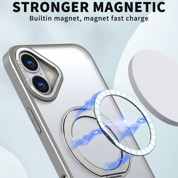 For iPhone 16 Wing Series MagSafe Magnetic Ring Holder Phone Case(Titanium Gray)