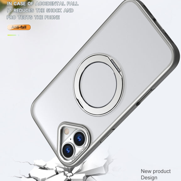 For iPhone 16 Wing Series MagSafe Magnetic Ring Holder Phone Case(Titanium Gray)
