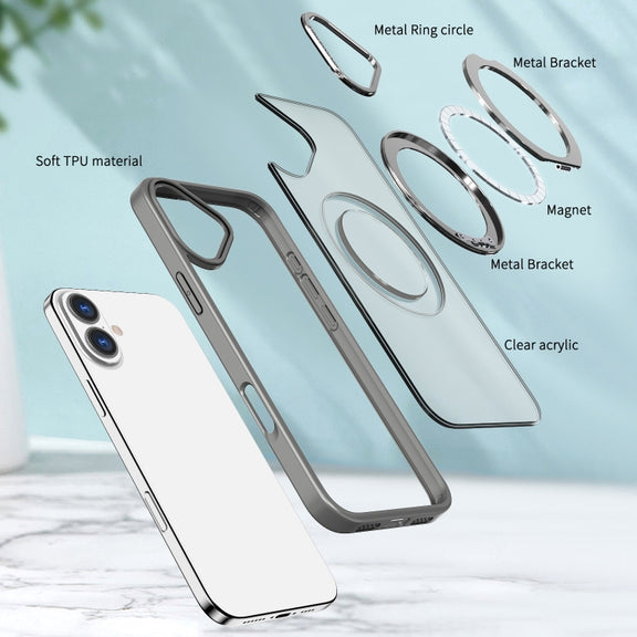 For iPhone 16 Wing Series MagSafe Magnetic Ring Holder Phone Case(Titanium Gray)