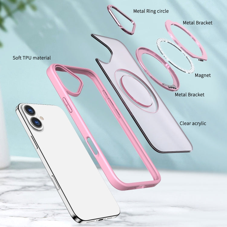 For iPhone 16 Wing Series MagSafe Magnetic Ring Holder Phone Case(Pink)