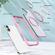 For iPhone 16 Wing Series MagSafe Magnetic Ring Holder Phone Case(Pink)